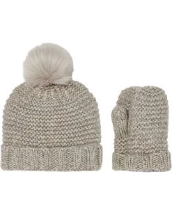 UGG Kids Hats Knit Hat with Faux Fur Pom and Knit Mittens Set (Toddler/Little Kids)